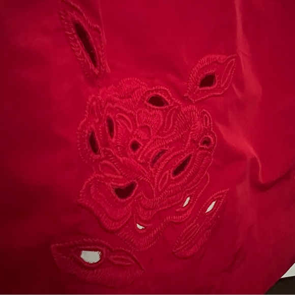 Preowned Talbots Red Taffeta Embroidered Women's Pleated Fit Flare Skirt Sz 22W - Picture 4 of 10